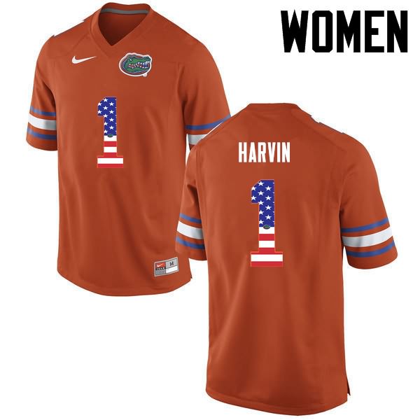 NCAA Florida Gators Percy Harvin Women's #1 USA Flag Fashion Nike Orange Stitched Authentic College Football Jersey ISD7364KS